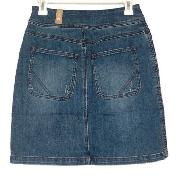 NWT prAna Broadway Denim Mini Jean Skirt Zipper Patch Pockets 2 True Blue #3228 - Picture 5 of 14
